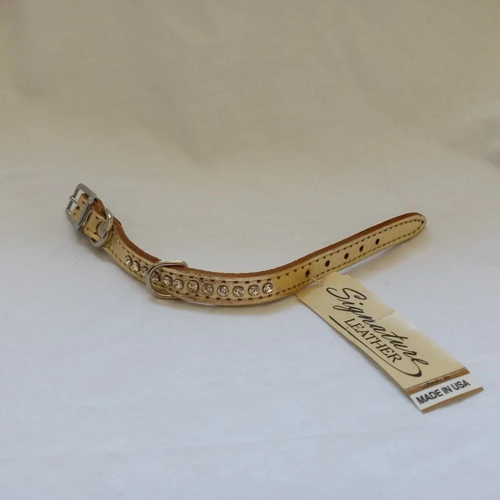 Signature Leather Brand Gold with Rhinestone Collar